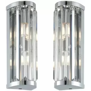 Loops - 2 pack IP44 Bathroom Wall Light Chrome & Crystal Round Glass Modern Jewel Lamp