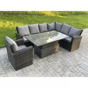 Fimous 7 Seater Outdoor Dark Grey PE Rattan Lounge Complete Sofa Set with Regular Adjustable Table