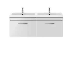 Nuie Athena 1200 Wall Hung 2-drawer Vanity & Polymarble Double Basin - Gloss Grey Mist