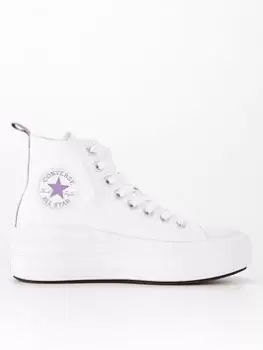 Converse Chuck Taylor All Star Move Platform Hi Top Junior Trainers - White/Purple, White/Purple, Size 3 Older