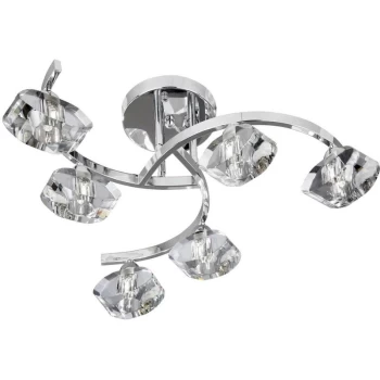 Searchlight Sculptured Ice - 6 Light Semi Flush Multi Arm Ceiling Light Chrome and K9 Glass, G9