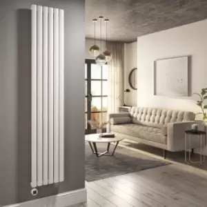 White Electric Vertical Designer Radiator 2kW with WiFi Thermostat - H1800xW354mm - IPX4 Bathroom Safe