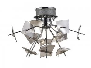 Ceiling 6 Light G4 Polished Chrome, Smoke Glass