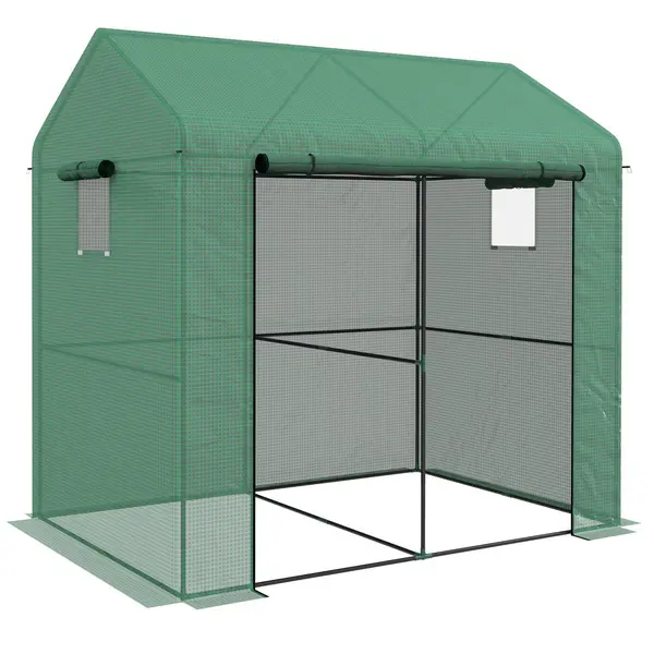 Walk-in Green House with Roll-up Door and Mesh Windows, 200x140x200cm