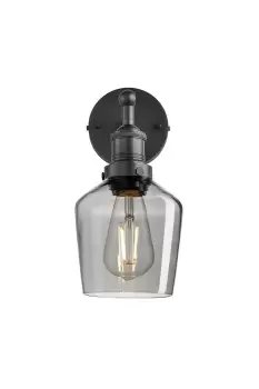 Brooklyn Tinted Glass Schoolhouse Wall Light, 5.5 Inch, Smoke Grey, Pewter Holder