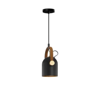 Adame Pendant Light Dome Light, Black, Brass, Gold, Leather, 1x E14