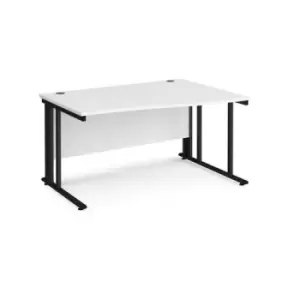 Office Desk Right Hand Wave Desk 1400mm White Top With Black Frame Maestro 25 MCM14WRKWH