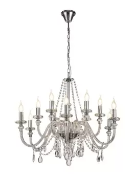 Chandelier Ceiling Pendant, 12 Light E14, Polished Chrome, Clear Glass, Crystal, (ITEM REQUIRES CONSTRUCTION, CONNECTION)