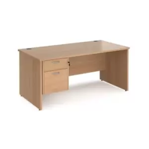 Office Desk Rectangular Desk 1600mm With Pedestal Beech Top And Panel End Leg 800mm Depth Maestro 25 MP16P2B