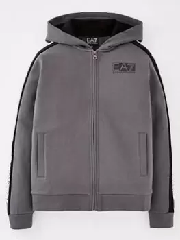 EA7 Emporio Armani Boys Sporty Logo Series Tape Zip Through Hoodie - Irongate Size 6 Years