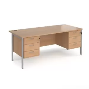 Office Desk Rectangular Desk 1800mm With Double Pedestal Beech Top With Silver Frame 800mm Depth Maestro 25 MH18P33SB