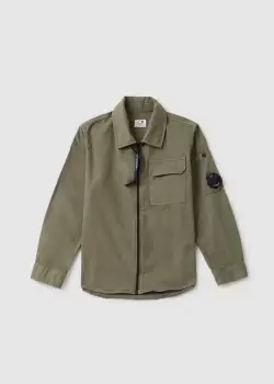 C.P. Company Kids Garbadine Zipped Shirt In Bronze Green