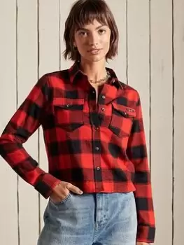 Superdry Heritage Check Cropped Shirt - Red, Size 10, Women