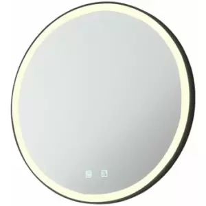 Loops - 600mm IP44 matt Black Round LED Bathroom Mirror & Demister Tunable White Border