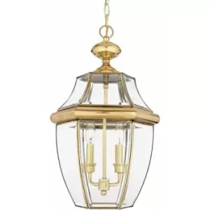 IP23 2 Bulb Chain Lantern Light Highly Polished Brass LED E14 60W