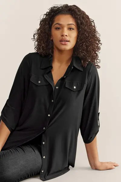 Evans Tab Sleeve Blouse Black