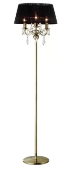 Olivia Floor Lamp with Black Shade 3 Light Antique Brass, Crystal