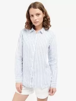 Barbour Marine Linen Striped Shirt - Blue Size 14, Women