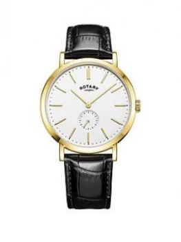 Rotary Rotary White And Gold Detail Dial Black Leather Strap Mens Watch