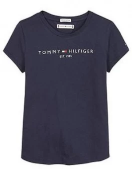 Tommy Hilfiger Girls Short Sleeve Essential Logo T-Shirt, Navy, Size Age: 8 Years, Women