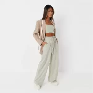 Missguided Petite Rib Ls Crop Tee Wide Leg Jgr Set - Green