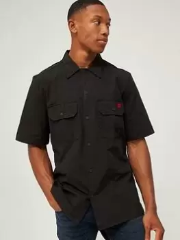 HUGO Elpy Short Sleeve Shirt - Black, Size S, Men