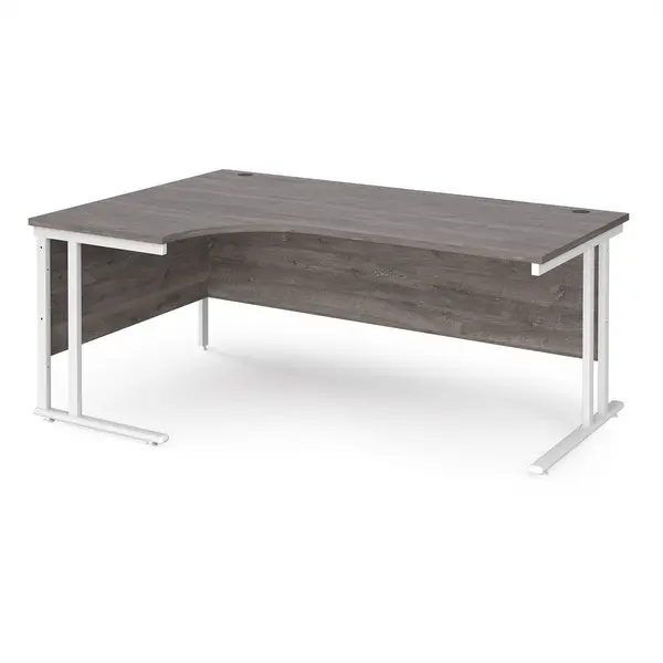 Maestro 25 Left Hand Ergonomic Desk with White Cantilever Frame and Grey Oak Top - 1800mm Wide