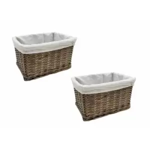 SET OF 2 Big Huge Deep Living Room Fireplace Log Basket Full Wicker Storage Box [Oak Set of 2 Medium 39x27x23cm ]