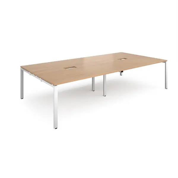 Adapt Rectangular Office Boardroom White Frame Meeting Table with Power Module Cut Out - 3200mm - Beech