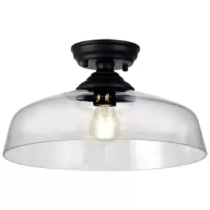 Luminosa Talisa Flush Ceiling Lamp E27 With Flat Round 38cm Glass Shade Matt Black, Clear