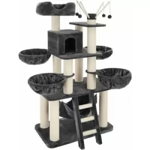 Tectake - Cat tree scratching post Gismo - cat scratching post, cat house, cat tower - grey/white