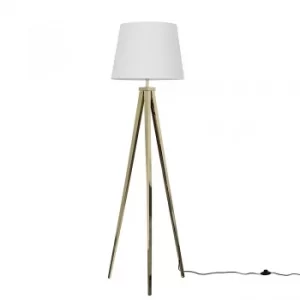 Nero Gold Tripod Floor Lamp with White Aspen Shade