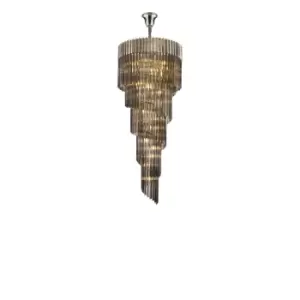 Poland Ceiling Pendant Round 5 Tier 23 Light E14, Polished Nickel, Smoke Sculpted Glass