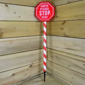 80cm Premier Christmas Sign - Santa Please Stop Here with LED & Timer