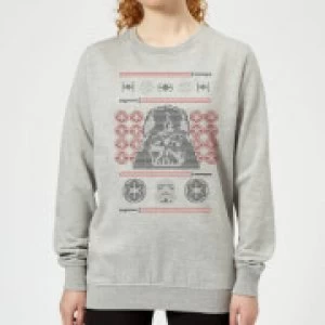 Star Wars Darth Vader Face Knit Womens Christmas Sweatshirt - Grey - L