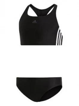 adidas Swim Fit 2PC 3stripe Youth, Black/White, Size 7-8 Years, Women