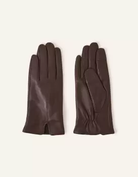 Accessorize Touch Screen Leather Gloves Brown