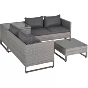 Outsunny - 4 PCs Rattan Wicker Sofa Set Conservatory Furniture w/ Side Storage Box - Grey