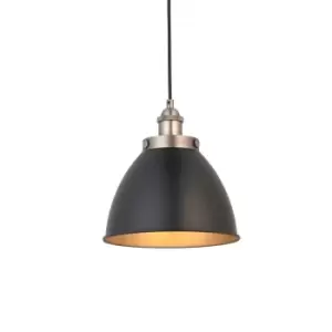 Franklin Single Pendant Ceiling Lamp, Aged Pewter Plate, Matt Black Paint