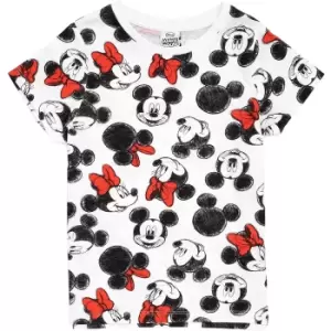 Disney Girls Mickey & Minnie Mouse All-Over Print T-Shirt (9-10 Years) (White/Black/Red)