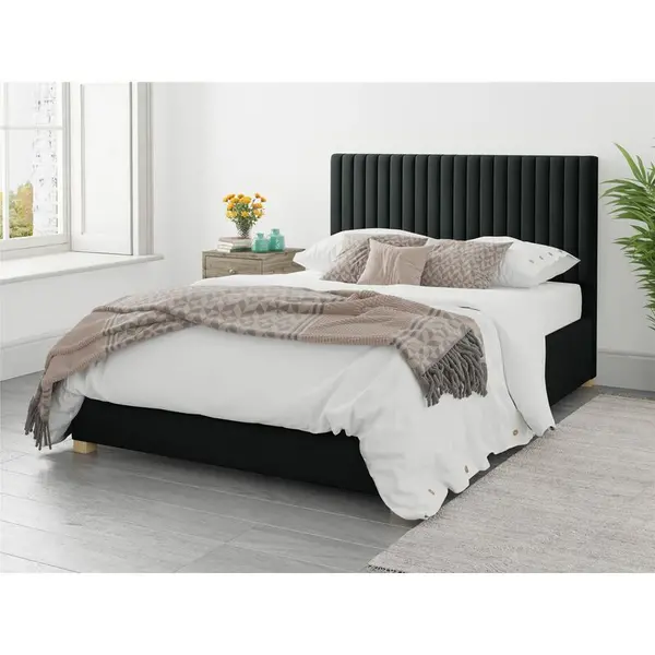 Aspire Grant Ottoman Upholstered Bed, Plush Velvet, Ebony - Ottoman Bed Size Superking 6ft - Ebony 5057632082916