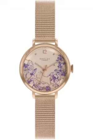 Radley Sketchbook Floral Mini Ladies Rose Gold Stainless Steel Mesh Strap Illustrated Flower Dial Watch RY4524