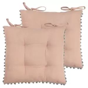 Furn. Aruba Pintuck Polyester Filled Seat Pads With Ties (Pack Of 2) Cotton Blush / Grey