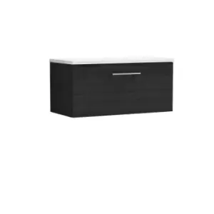 Nuie Arno 800mm Wall Hung 1 Drawer Vanity & Sparkling White Laminate Top Charcoal Black