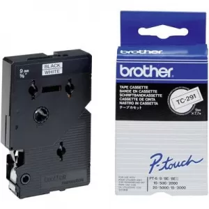 Brother TC-291 P-touch Black on White Tape 9mm x 7,7m