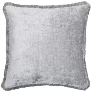 Astbury Chenille Fringed Cushion Silver / 50 x 50cm / Polyester Filled