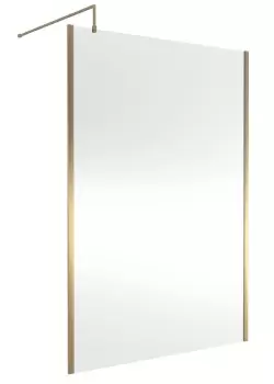 Nuie 1400mm Outer Framed Wetroom Screen With Support Bar - Brushed Brass