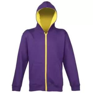 Awdis Kids Unisex Varsity Hooded Sweatshirt / Hoodie / Zoodie / Schoolwear (3-4) (Purple/Sun Yellow)