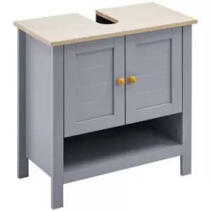 Kleankin Bathroom Pedestal Under Sink Cabinet with Storage Shelf & Double Door - Grey