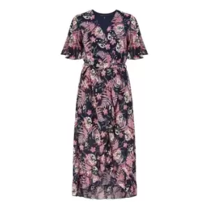 Mela Navy Tropical Floral Midi Dress - Blue